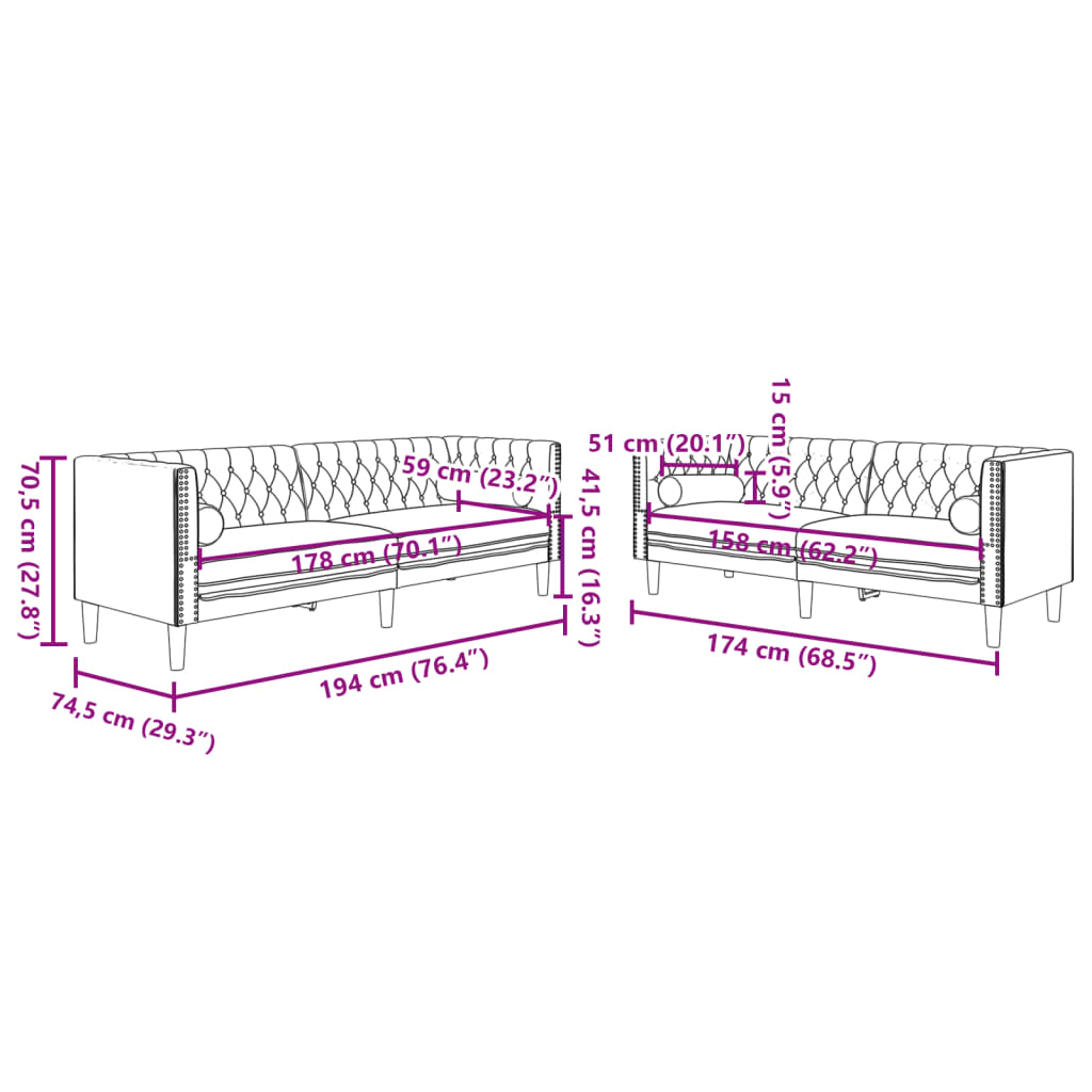 2-Delige Loungeset Chesterfield En Bolsters Fluweel