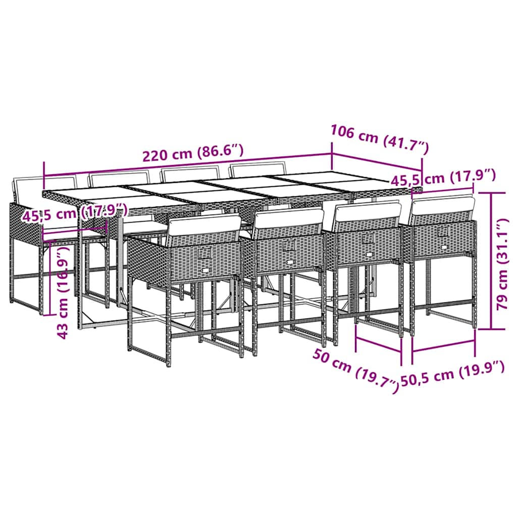 9-Delige Tuinset Met Kussens Poly Rattan