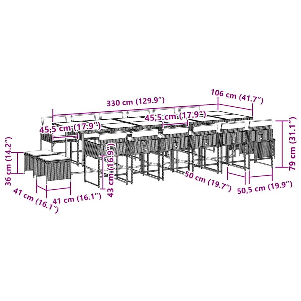17-Delige Tuinset Met Kussens Poly Rattan
