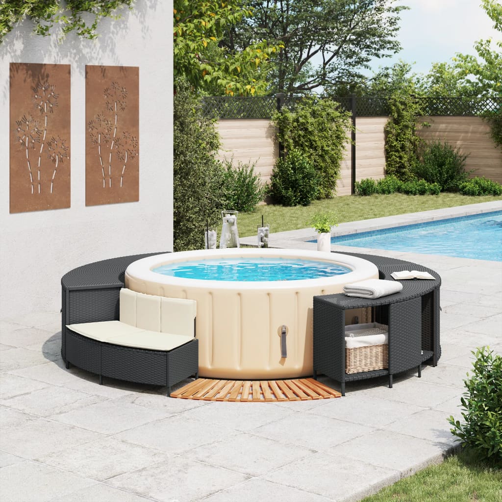 Hottub-Ombouw Poly Rattan En Massief Acaciahout
