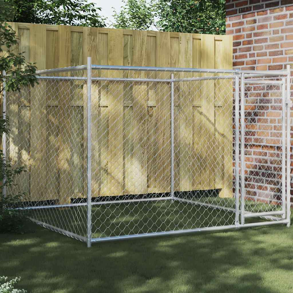 Hondenhok Met Deur 12X2X1,5 M Gegalvaniseerd Staal Grijs