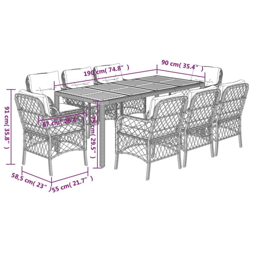 9-Delige Tuinset Poly Rattan