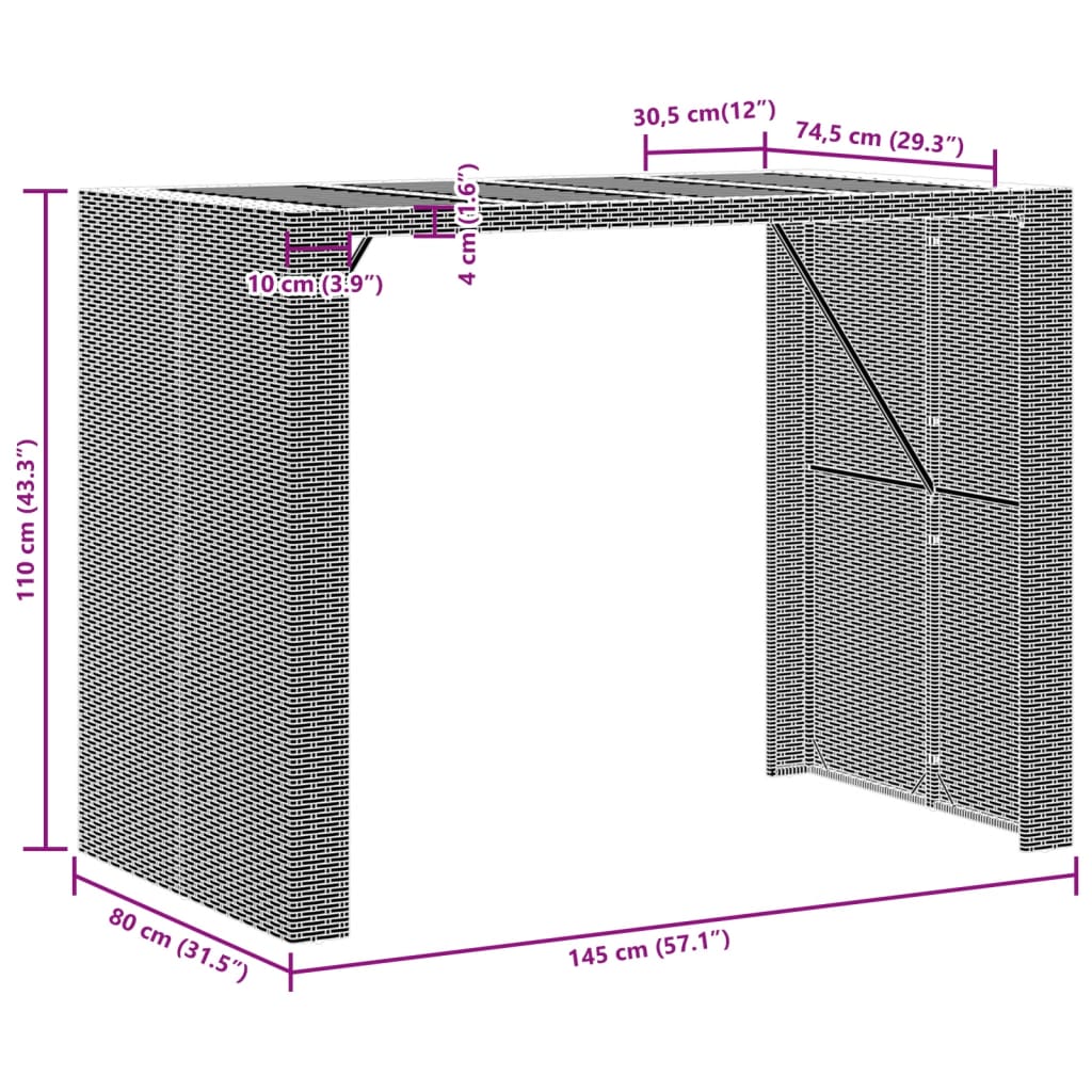 Tuinbartafel Acaciahouten Blad Poly Rattan