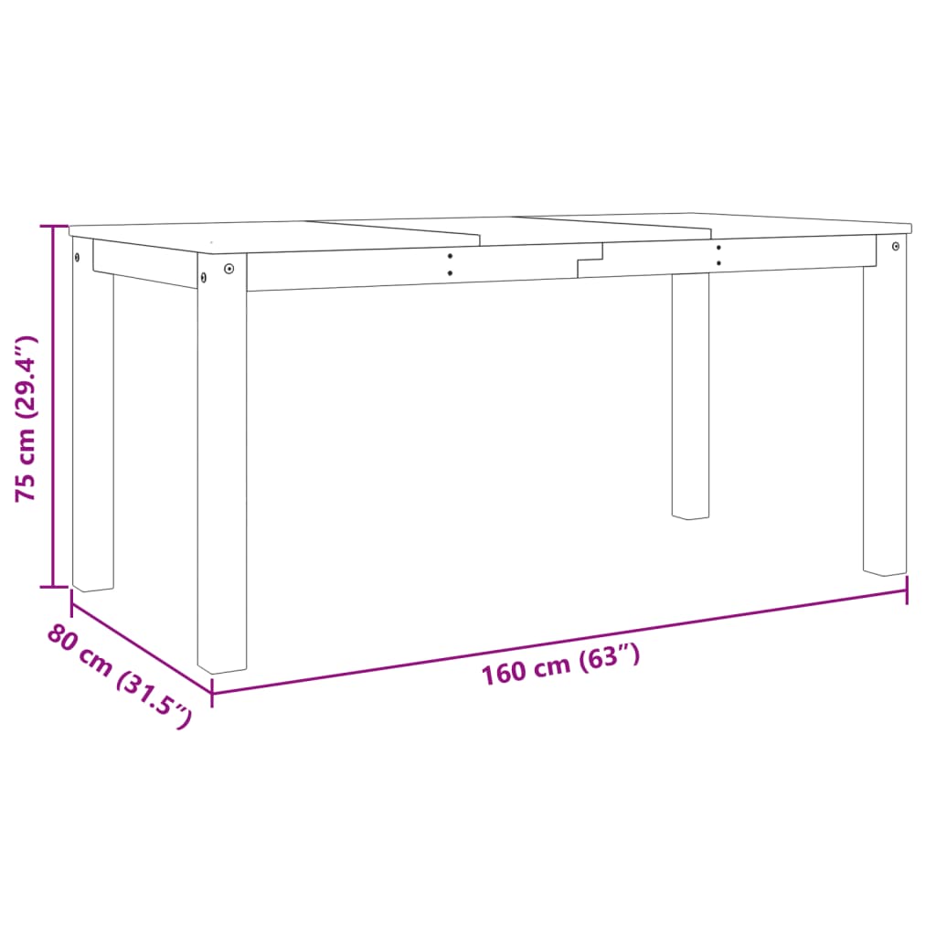 Eettafel Panama 160X80X75 Cm Massief Grenenhout