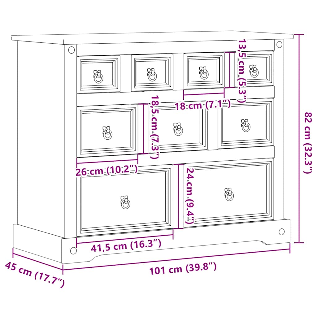 Ladekast Corona 101X45X82 Cm Massief Grenenhout