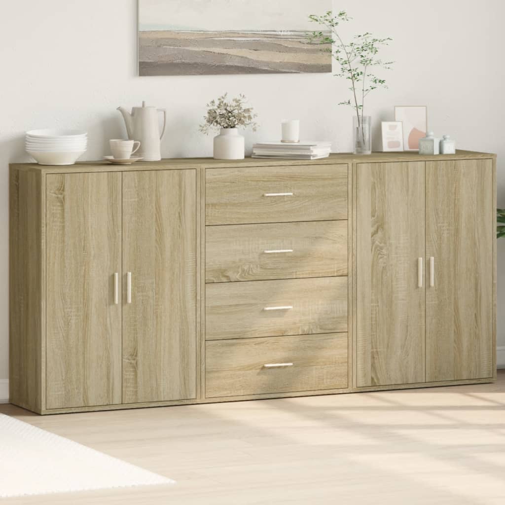 Dressoirs 3 St 60X31X84 Cm Bewerkt Hout Eikenkleur