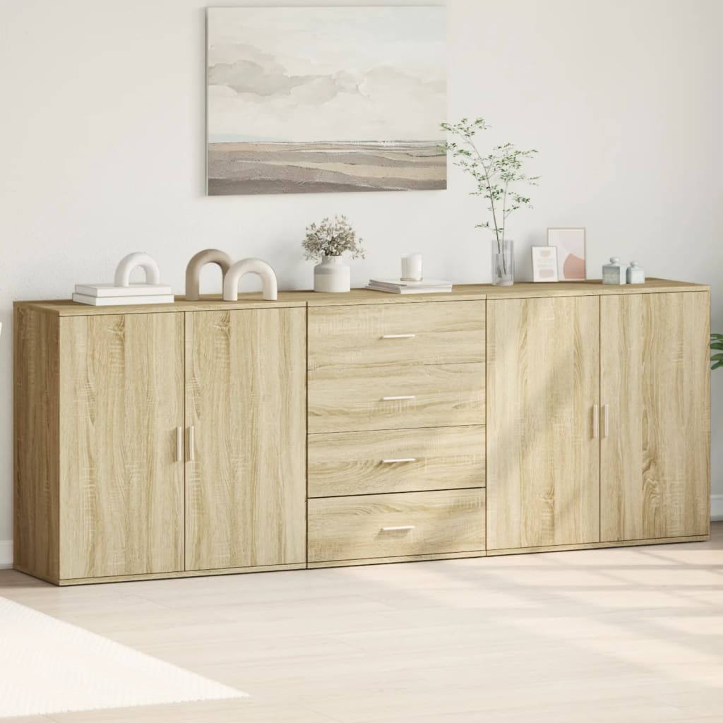 Dressoirs 3 St Bewerkt Hout Kleurig