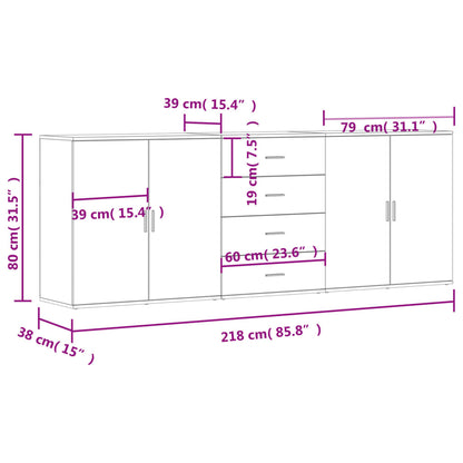Dressoirs 3 St Bewerkt Hout Kleurig