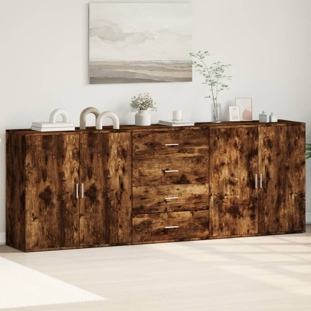 Dressoirs 3 St Bewerkt Hout Kleurig