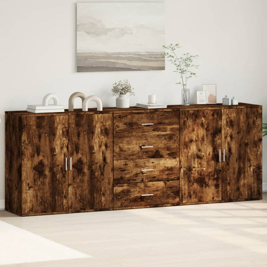 Dressoirs 3 St Bewerkt Hout Kleurig