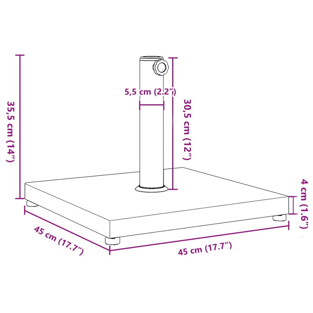 Parasolvoet Voor Stokken Van Ø32/38/48 Mm 18 Kg Vierkant