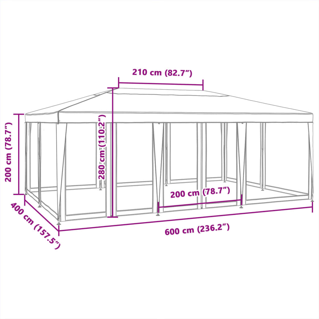 Partytent Met 10 Mesh Zijwanden Hdpe