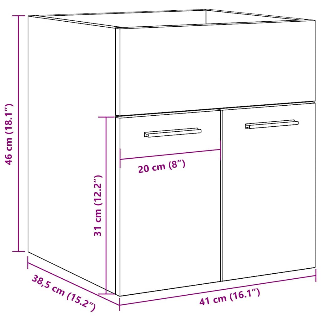 Wastafelkast 41X38,5X46 Cm Bewerkt Hout Artisanaal Eikenkleur Artisanaal Eikenkleurig