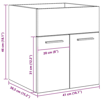 Wastafelkast 41X38,5X46 Cm Bewerkt Hout Artisanaal Eikenkleur Artisanaal Eikenkleurig