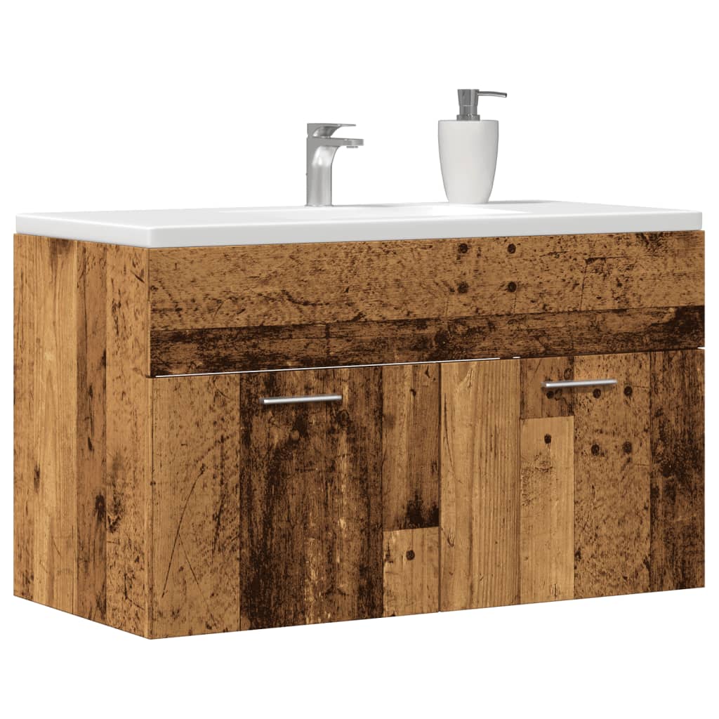 Wastafelkast 90X38,5X46 Cm Bewerkt Hout Kleurig Oud Hout