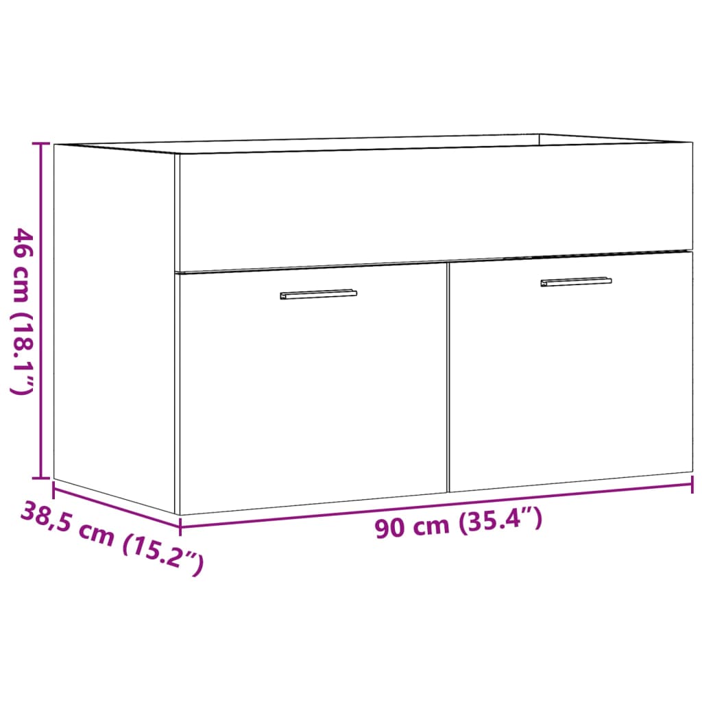Wastafelkast 90X38,5X46 Cm Bewerkt Hout Kleurig Oud Hout