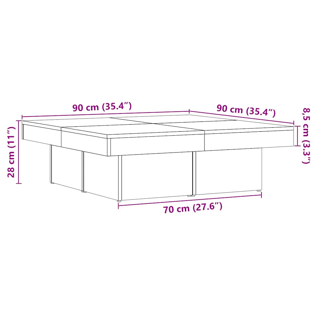 Salontafel 90X90X28 Cm Bewerkt Hout Kleurig