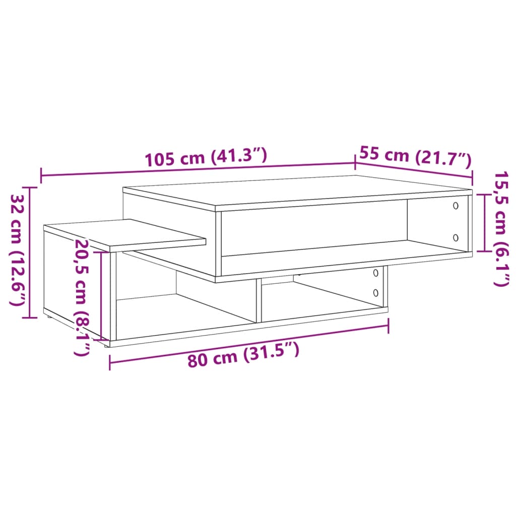 Salontafel 105X55X32 Cm Bewerkt Hout Kleurig