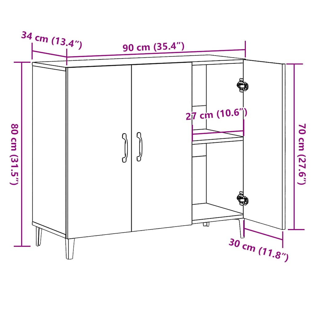 Dressoir 90X34X80 Cm Bewerkt Hout Kleurig