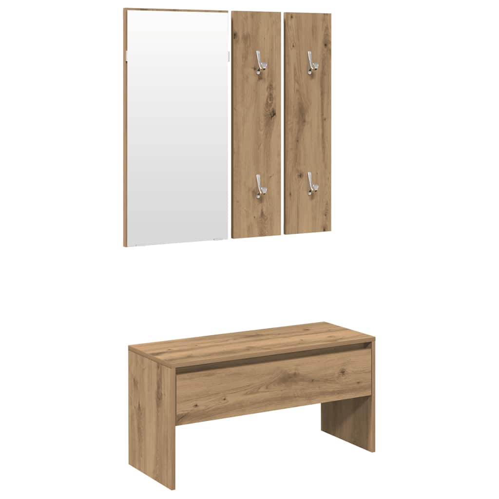 Halmeubelset Bewerkt Hout Artisanaal Eikenkleur