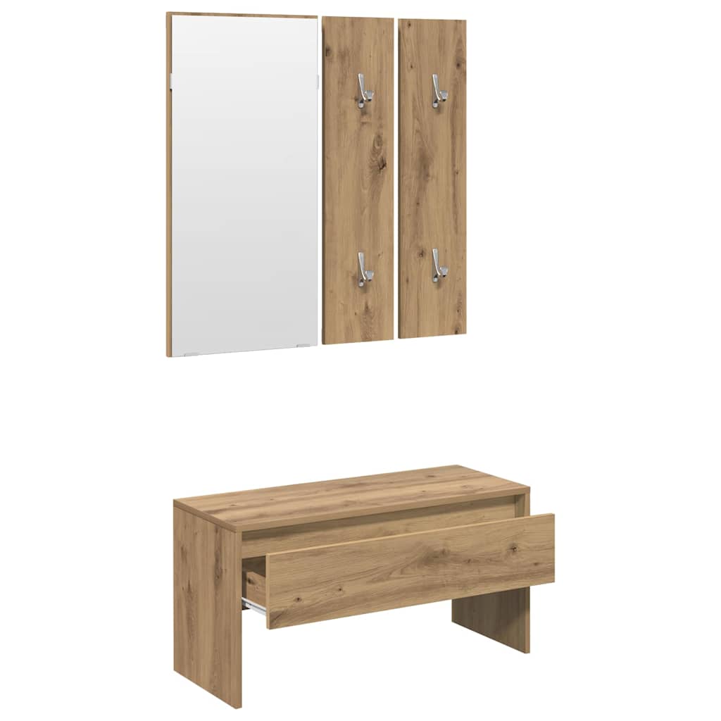Halmeubelset Bewerkt Hout Artisanaal Eikenkleur