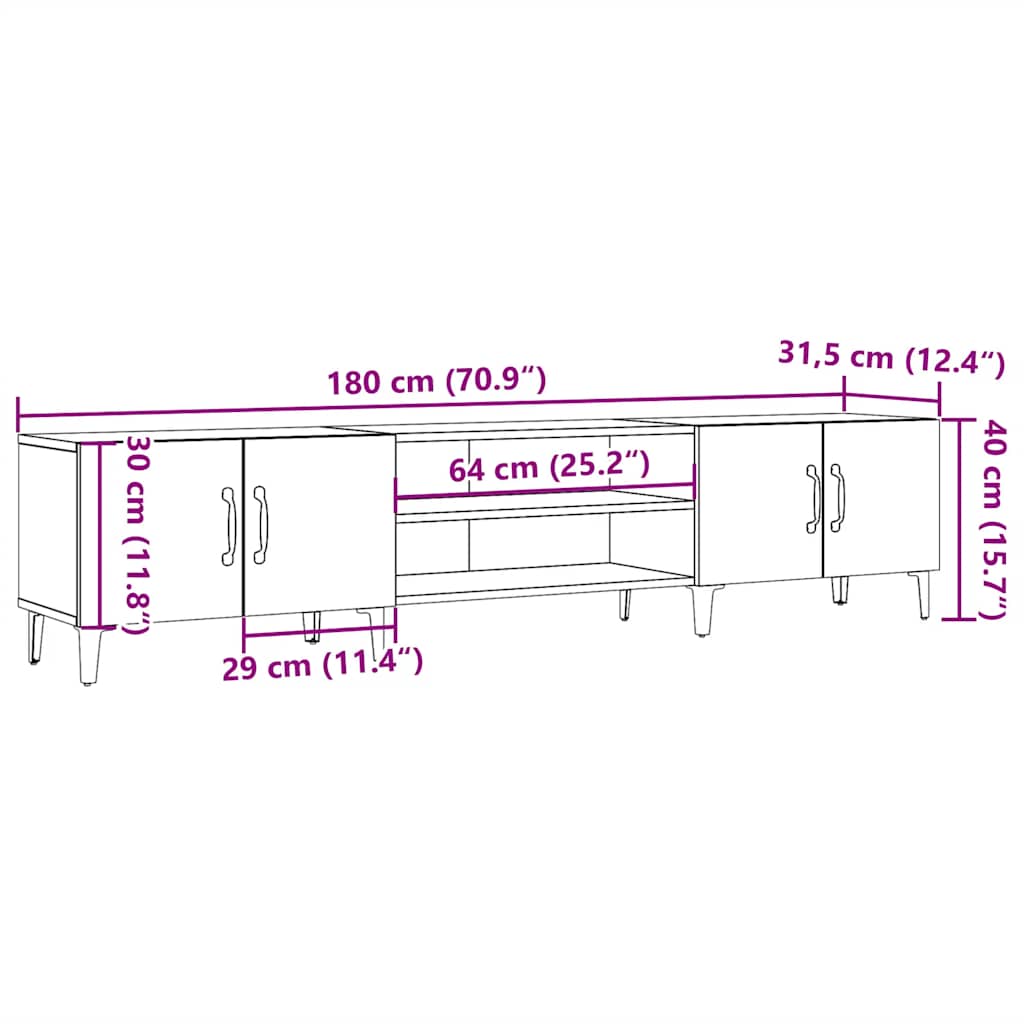 Tv-Meubel 180X31,5X40 Cm Bewerkt Hout Kleurig