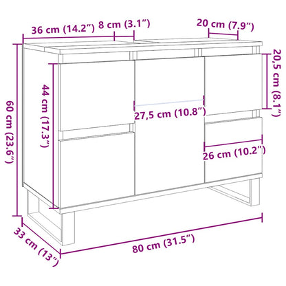 Badkamerkast 80X33X60 Cm Bewerkt Hout Betongrijs