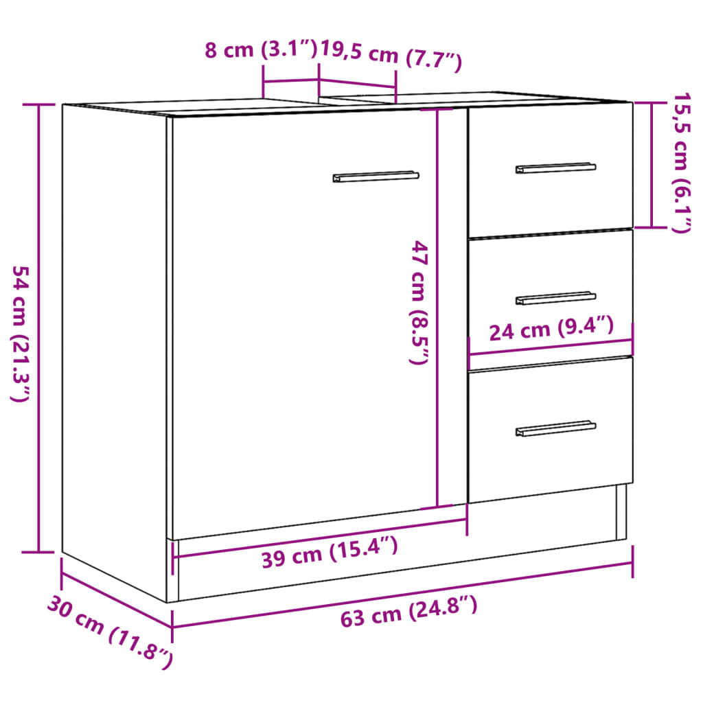 Wastafelkast 63X30X54 Cm Bewerkt Hout Kleurig