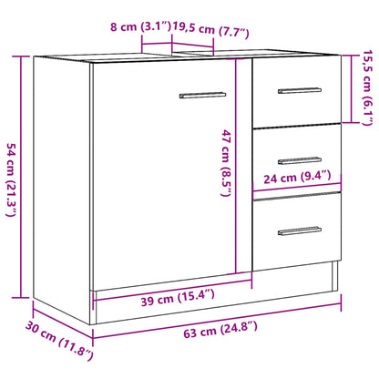 Wastafelkast 63X30X54 Cm Bewerkt Hout Kleurig