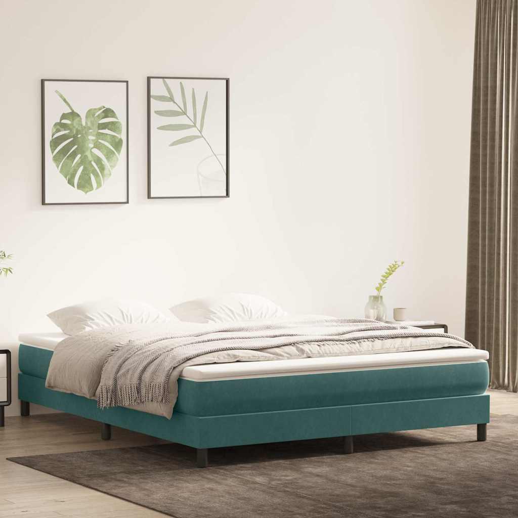 Bed Boxspring Zonder Matras Fluweel Donkergroen
