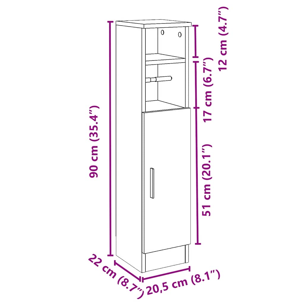 Badkamerkast Met Rolhouder 20,5X22X90 Cm Kleurig