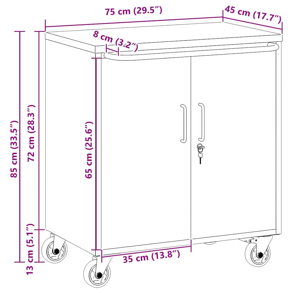 Werkbank Met Plank Met Wiel En Grijs 75 X 45 X 85 Cm
