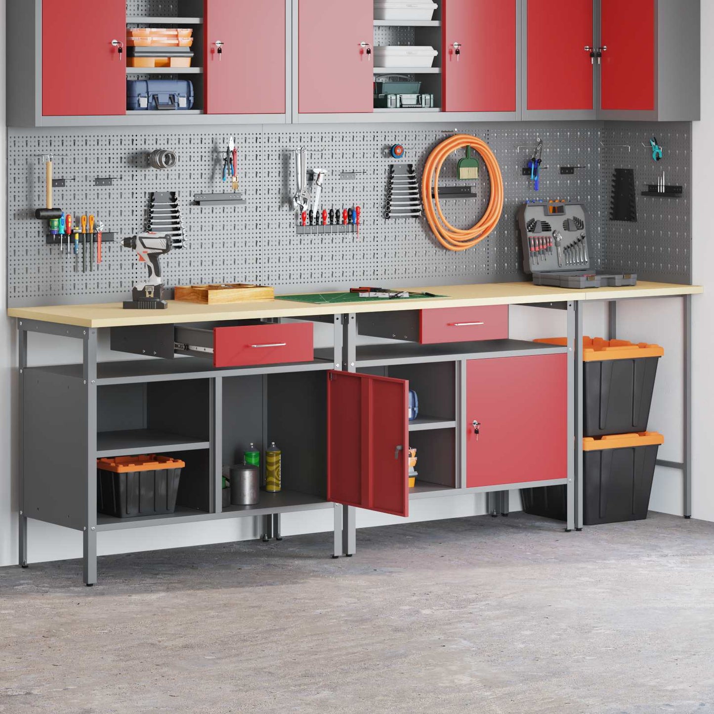 Werkbankset Met Lade 8 Pcs Gepoedercoat Staal