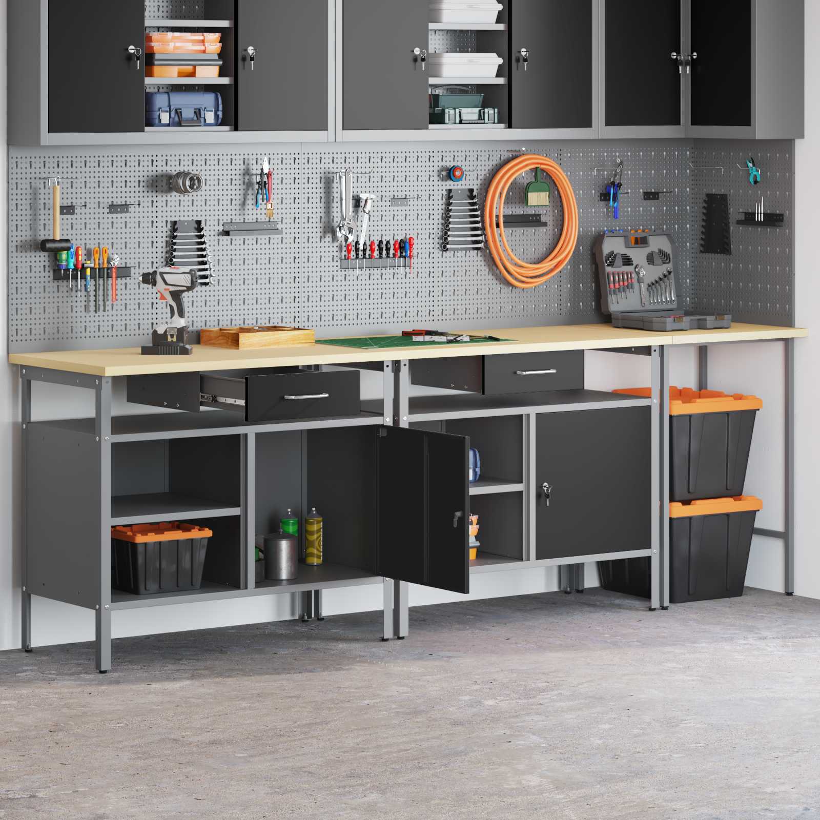 Werkbankset Met Lade 8 Pcs Gepoedercoat Staal