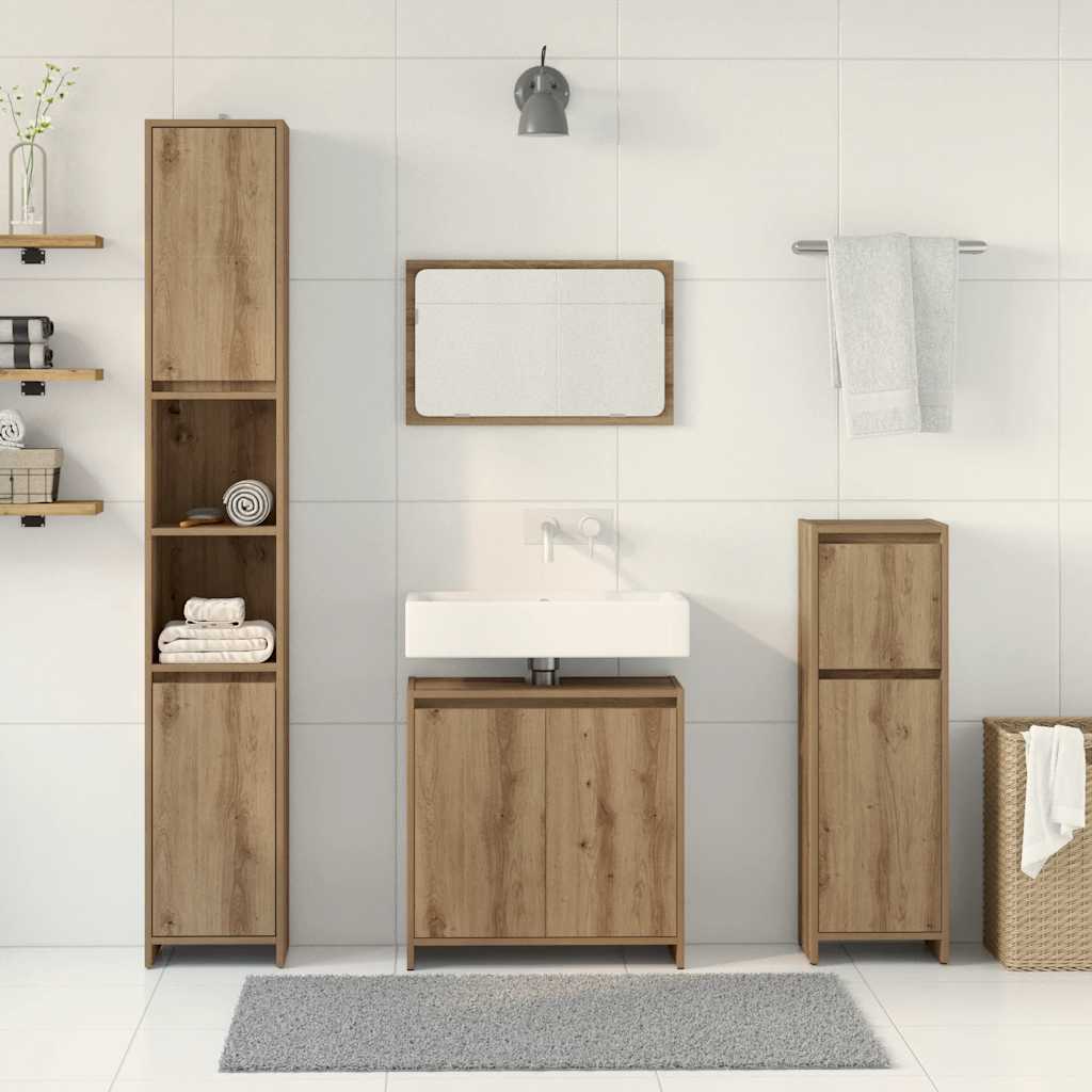 Badkamermeubelset Bewerkt Hout Artisanaal Eikenkleur