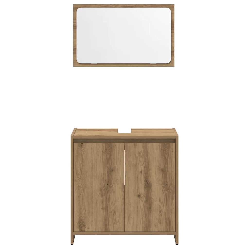 Badkamermeubelset Bewerkt Hout Artisanaal Eikenkleur