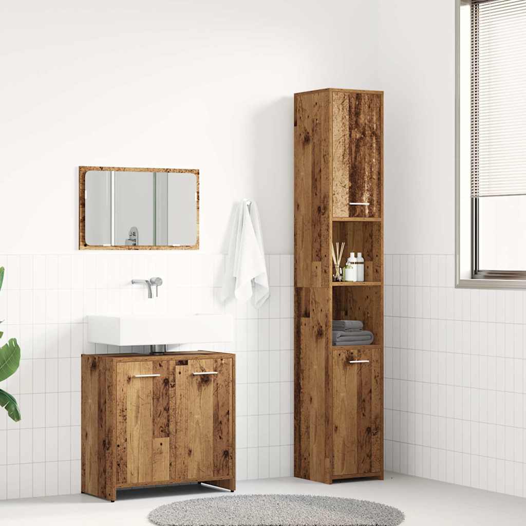 3-Delige Badkamermeubelset Bewerkt Hout Kleurig