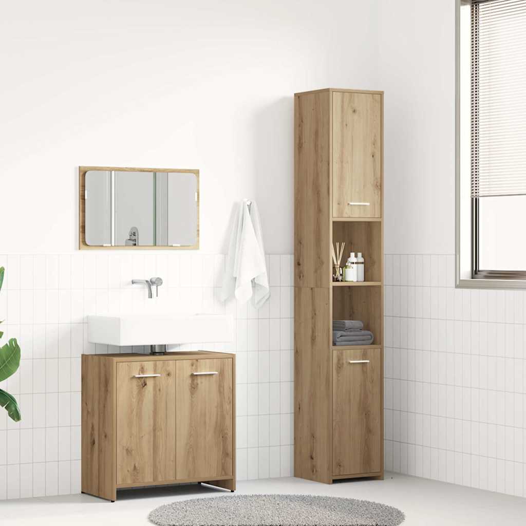 3-Delige Badkamermeubelset Bewerkt Hout Kleurig