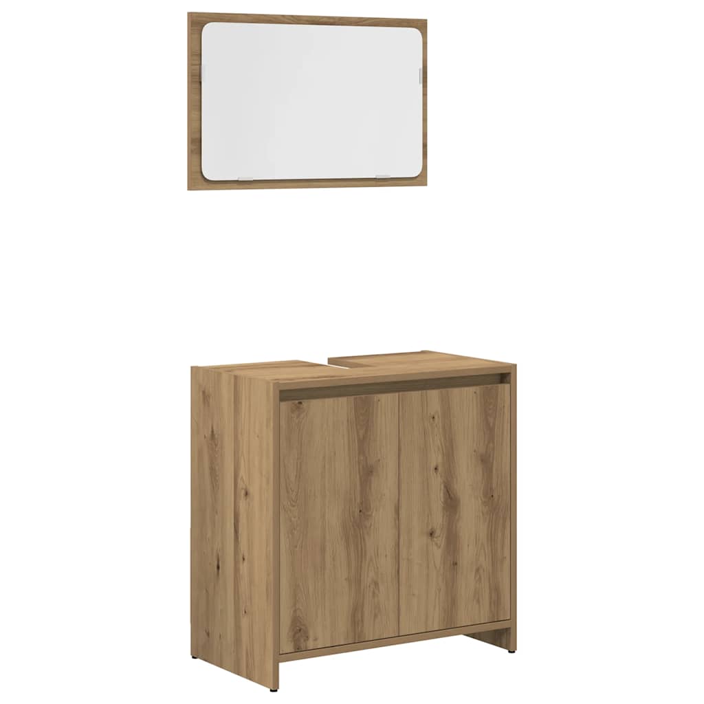 Badkamermeubelset Bewerkt Hout Artisanaal Eikenkleur