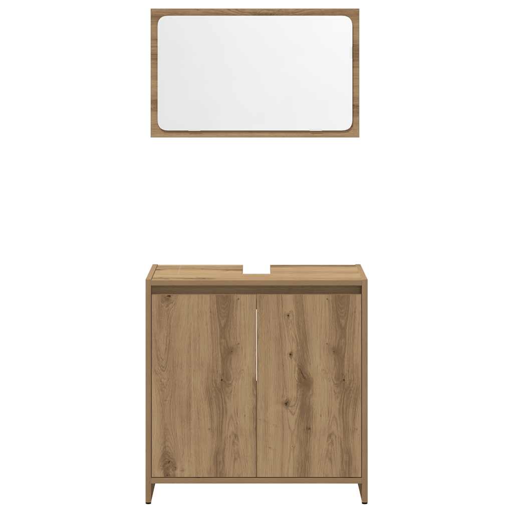 Badkamermeubelset Bewerkt Hout Artisanaal Eikenkleur