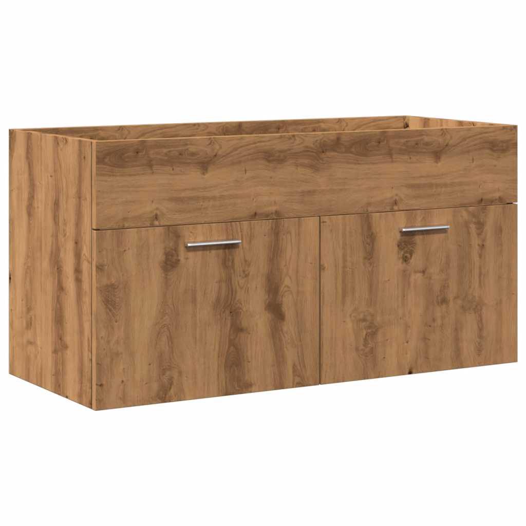 3-Delige Badkamermeubelset Bewerkt Hout Artisanaal Eikenkleur Artisanaal Eikenkleurig