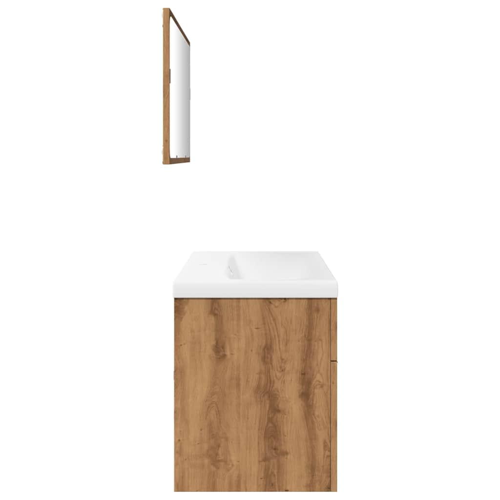 3-Delige Badkamermeubelset Bewerkt Hout Artisanaal Eikenkleur Artisanaal Eikenkleurig