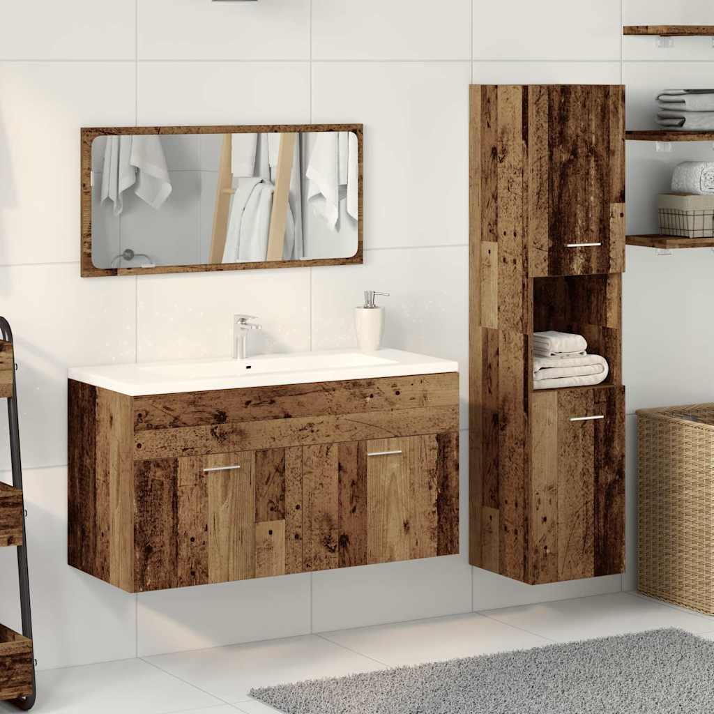3-Delige Badkamermeubelset Bewerkt Hout Kleurig Oud Hout