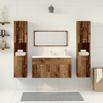 4-Delige Badkamermeubelset Bewerkt Hout Kleurig Oud Hout