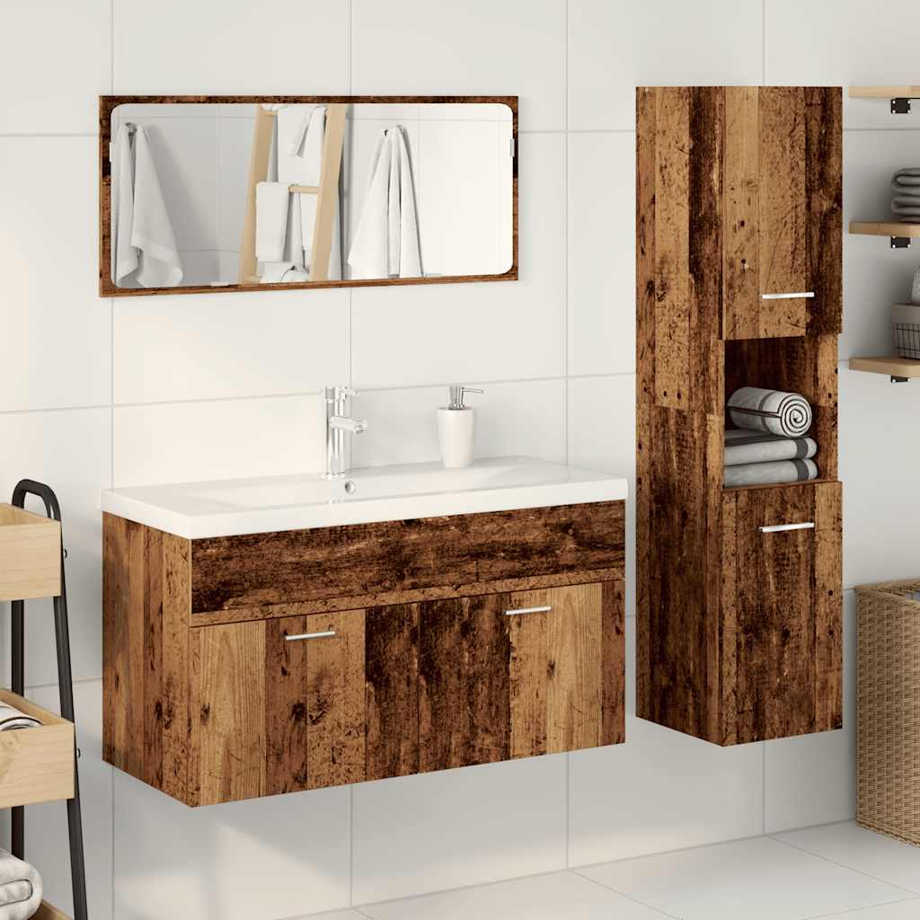 4-Delige Badkamermeubelset Bewerkt Hout Kleurig Oud Hout