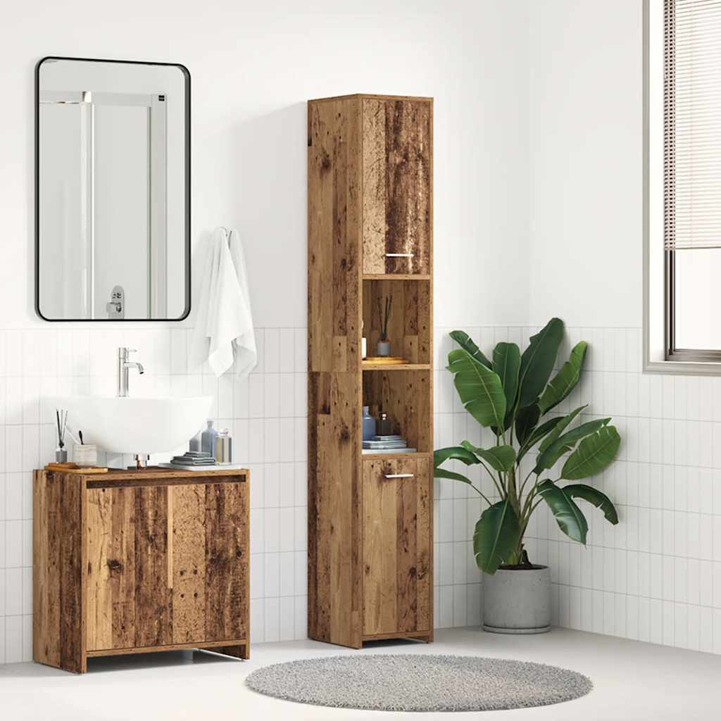 Badkamerkast 30X30X183,5 Cm Bewerkt Hout Kleurig Oud Hout