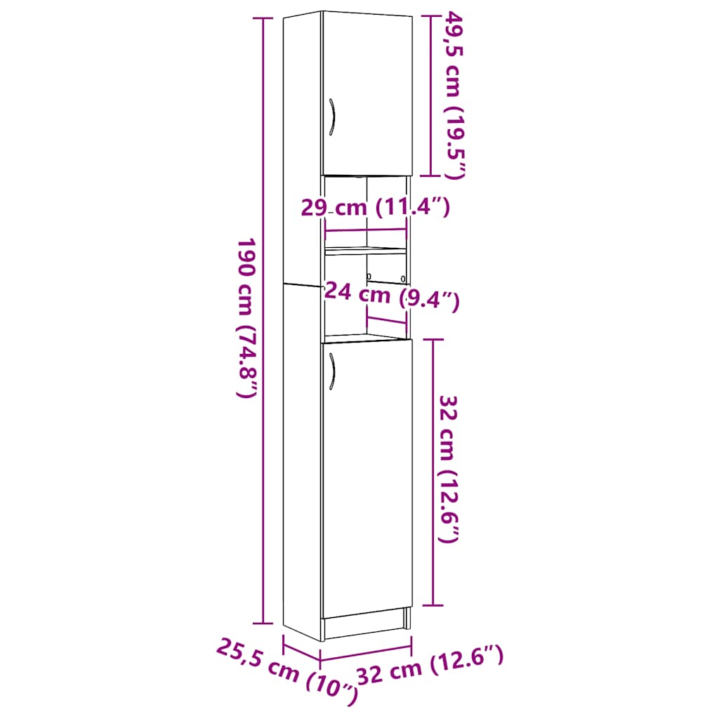 Badkamerkast 32X25,5X190 Cm Spaanplaat Kleurig