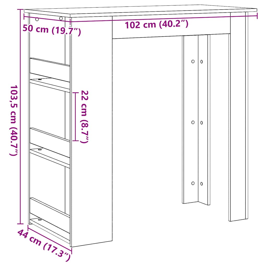 Bartafel Met Opbergrek 102X50X103,5 Cm Kleurig