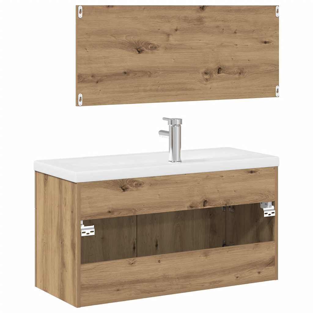 Badkamermeubelset Bewerkt Hout Artisanaal Eikenkleur