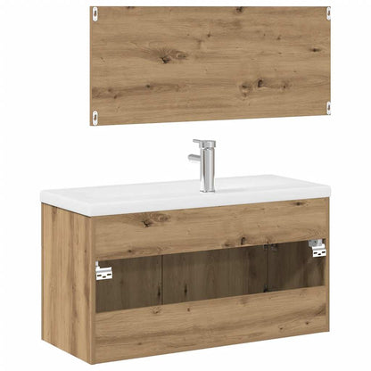 Badkamermeubelset Bewerkt Hout Artisanaal Eikenkleur